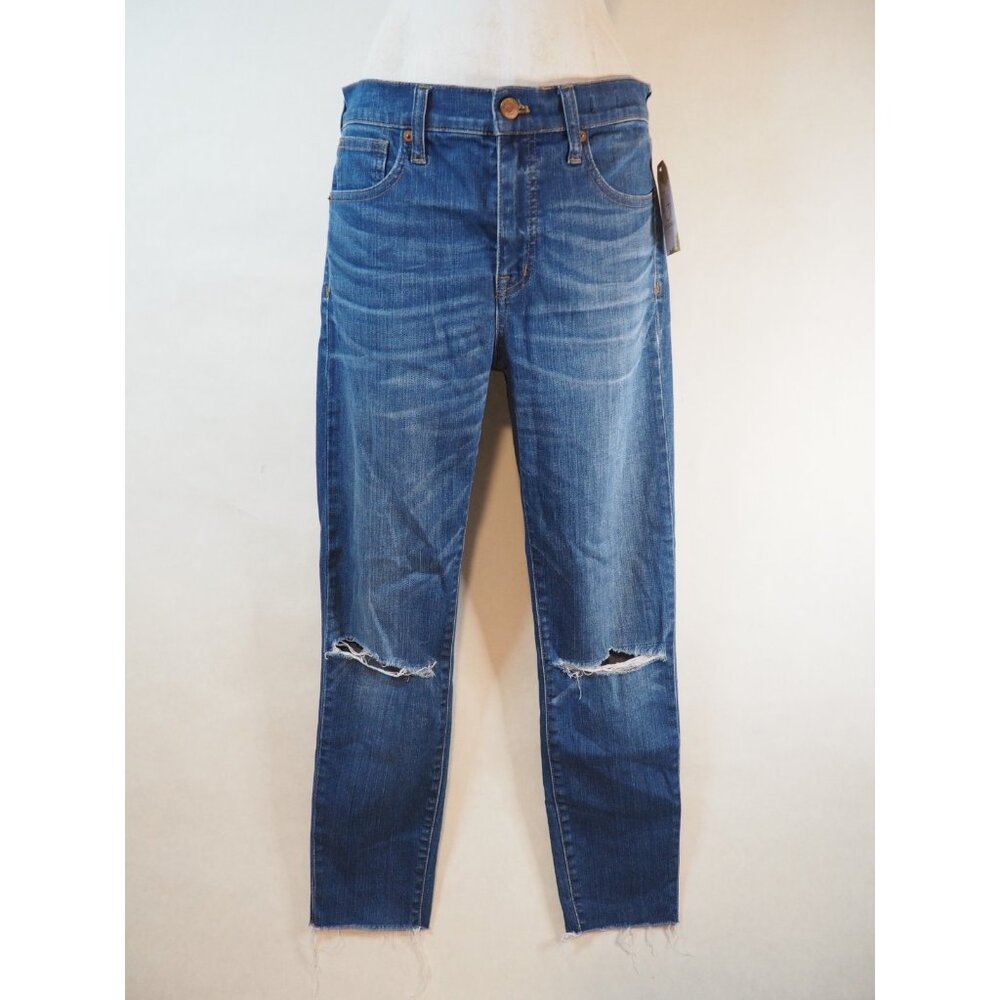 Madewell Medium Wash 9" High-Rise Skinny Distressed Denim Jeans Raw Hem, Size 29